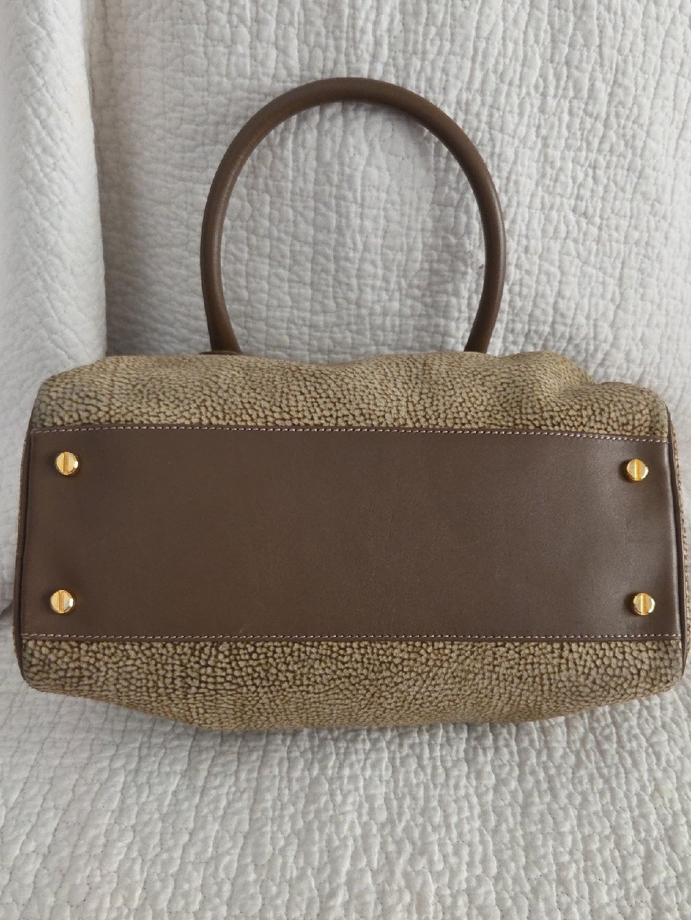 Borbonese Lambskin Suede Redwall Italian Vintage Brown Quail pattern Satchel - Picture 8 of 9